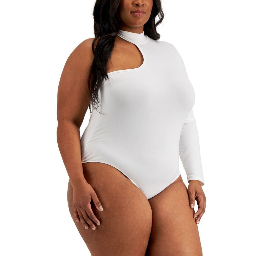 Full Circle Trends Womens Trendy Plus Size One-Shoulder Bodysuit Size-1X